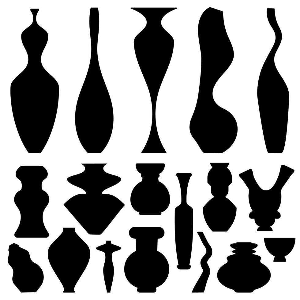 A set of decorative vases in the form of silhouettes. For home decor, pattern design, poster, banner, brochure, project. vector