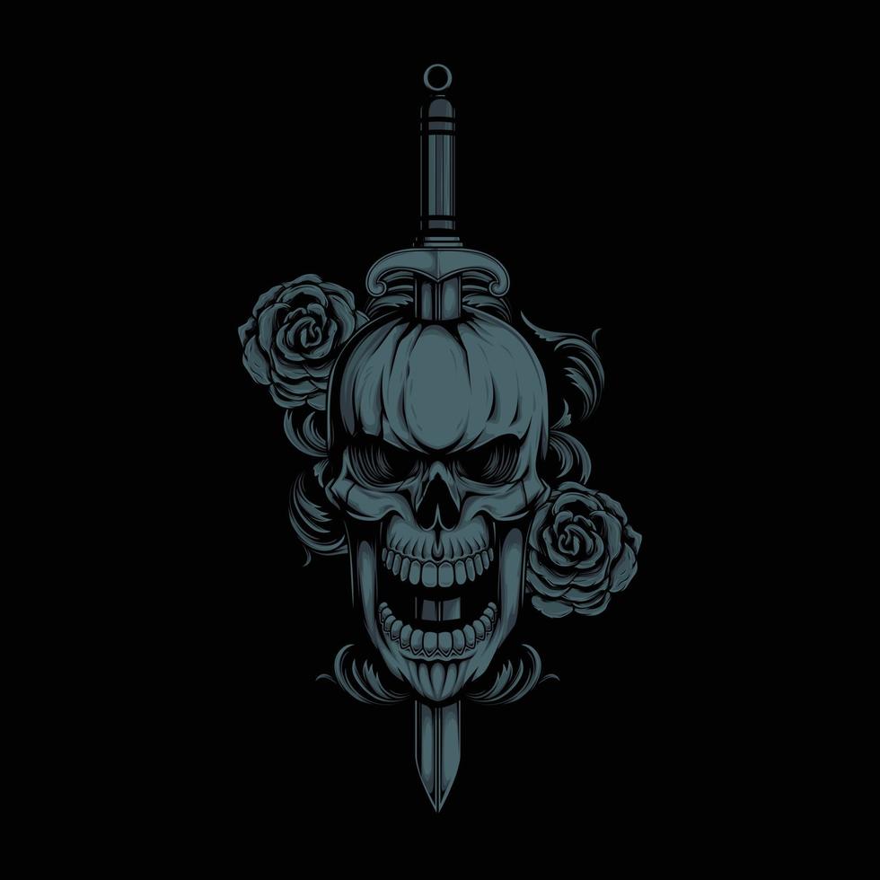 Warrior Skull and Flowers Vector Artwork