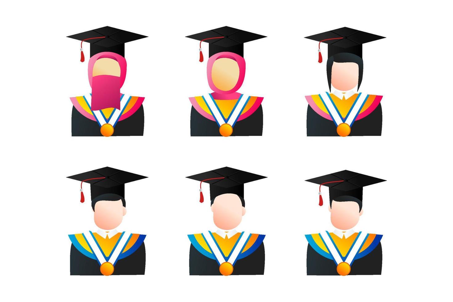 set of graduation avatar student. faceless people for profile vector