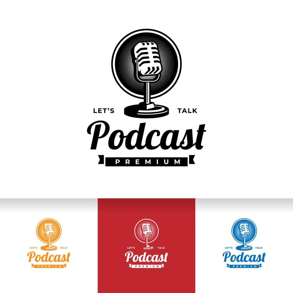 Podcast o logotipo de karaoke vocal de cantante con micrófono e icono de vinilo. vector