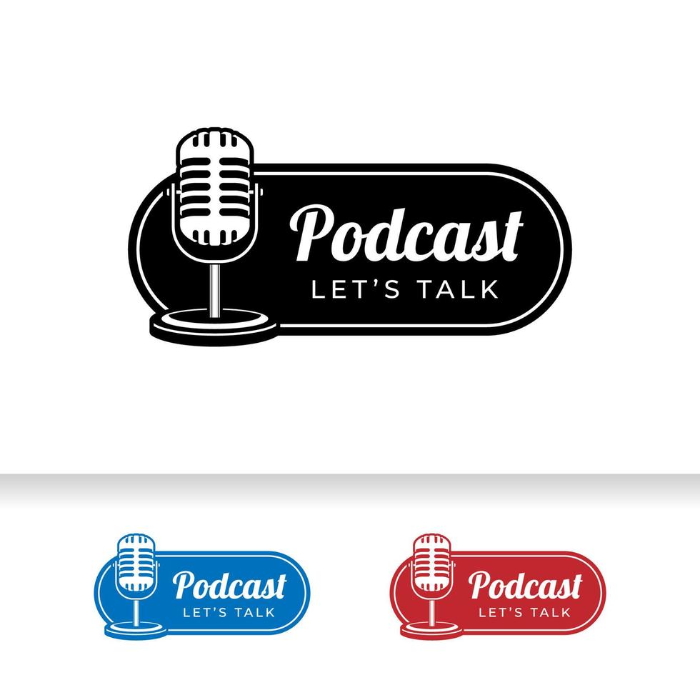 Podcast o diseño de logotipo de karaoke cantante con micrófono retro. vector