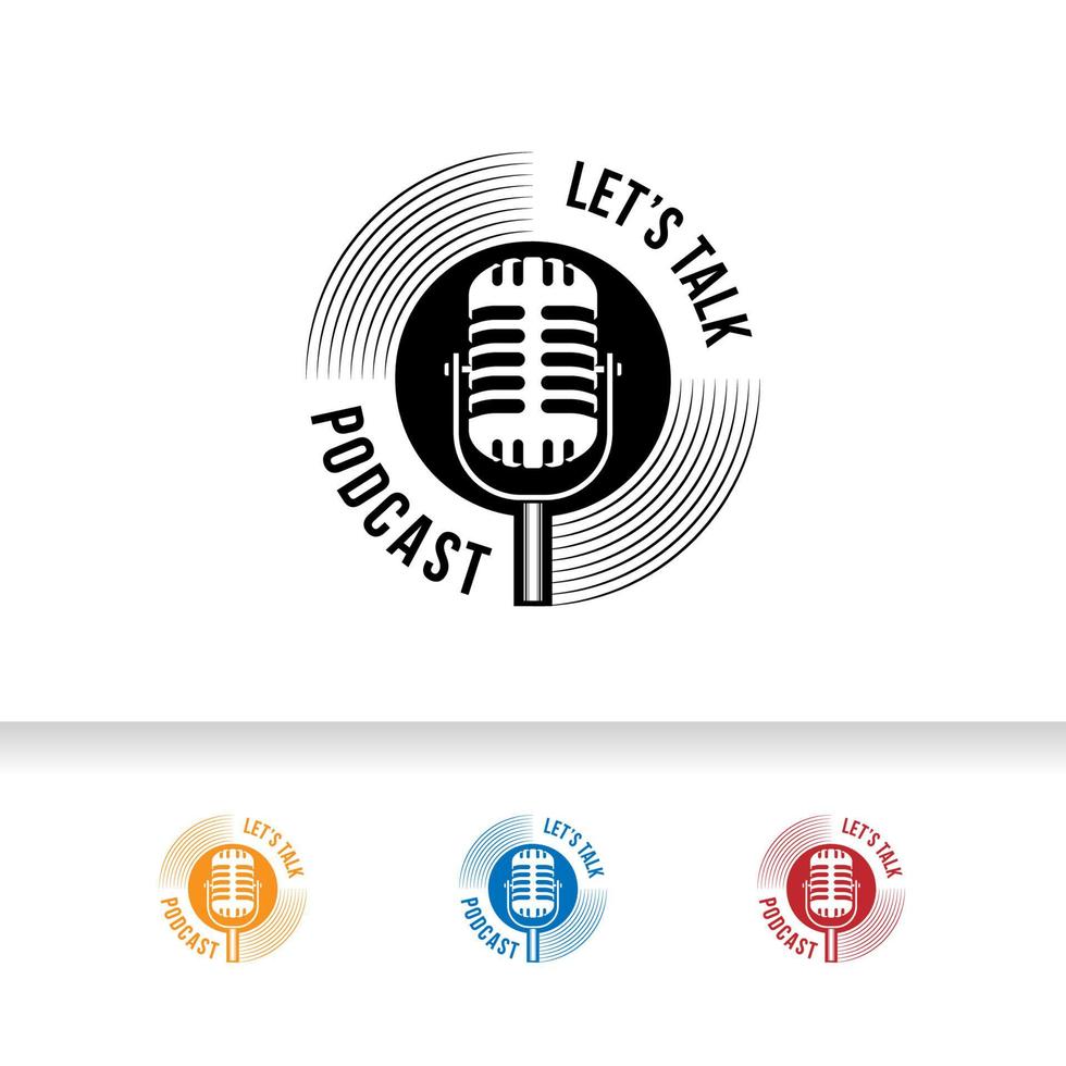 Podcast o logotipo de karaoke vocal de cantante con micrófono e icono de vinilo. vector