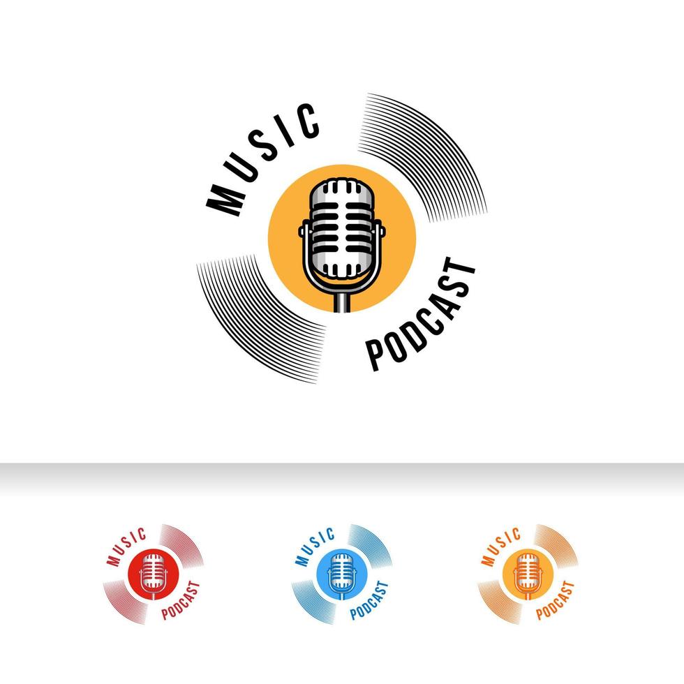 Podcast or singer vocal karaoke logo with microphone and vinyl icon. vector