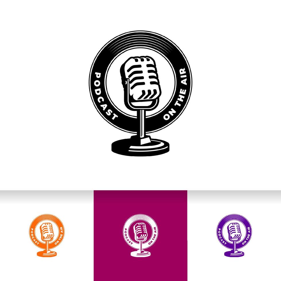 Ilustración de vector de micrófono retro para logotipo de podcast o karaoke