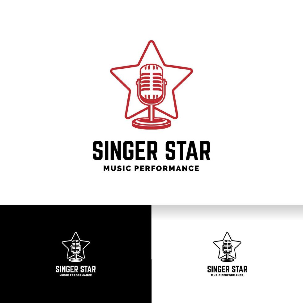 Singer star logo template. Microphone silhouette inside star shape vector