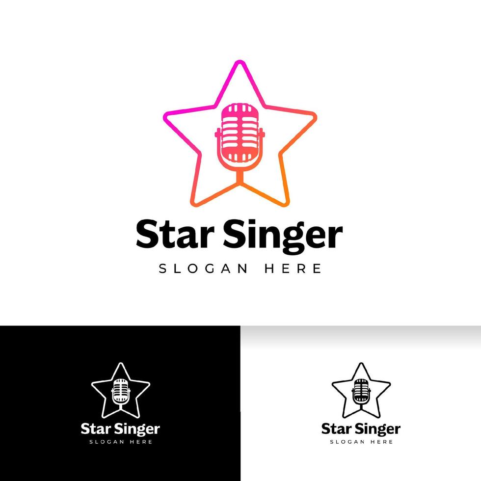 Singer star logo template. Microphone silhouette inside star shape vector