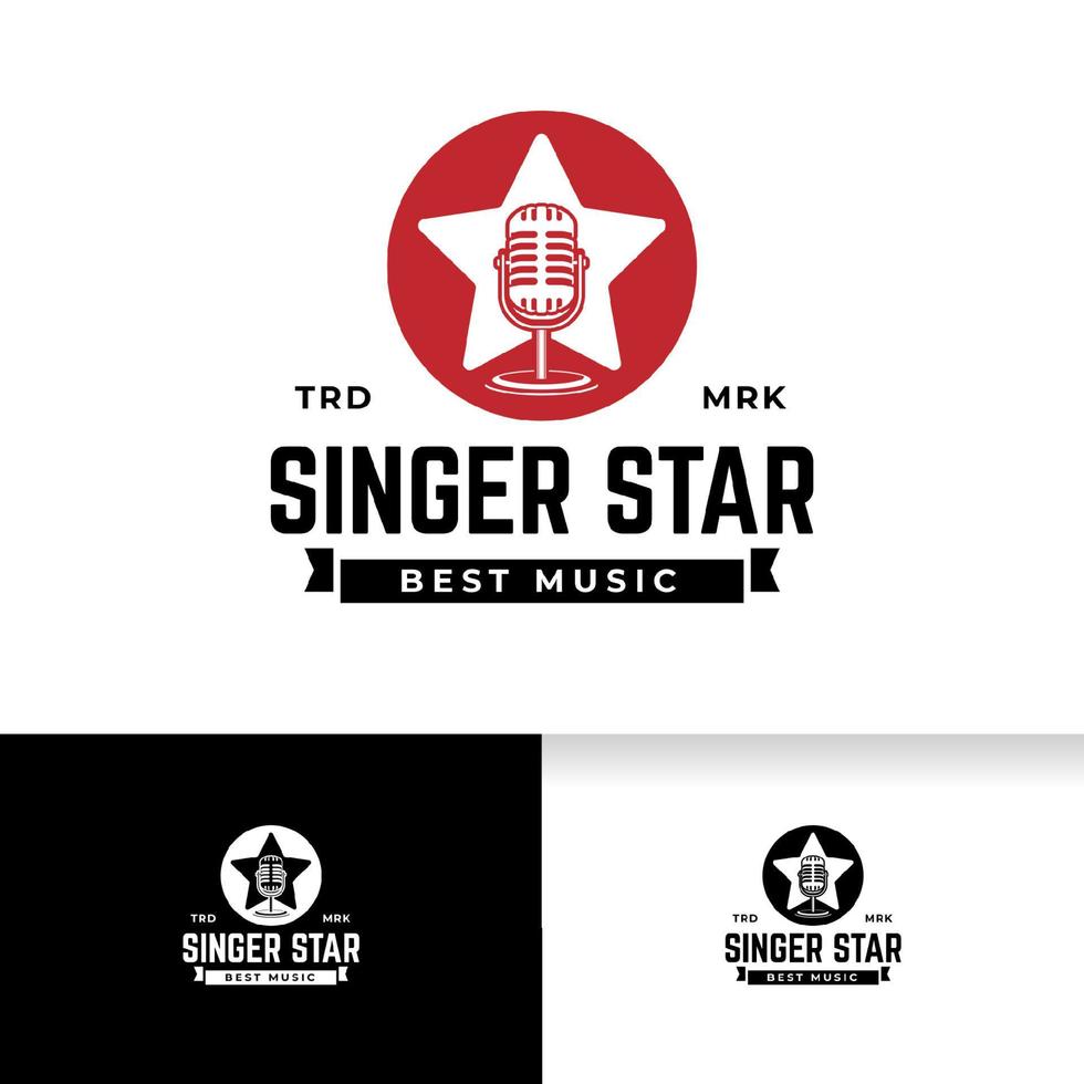 Singer star logo template. Microphone silhouette inside star shape vector