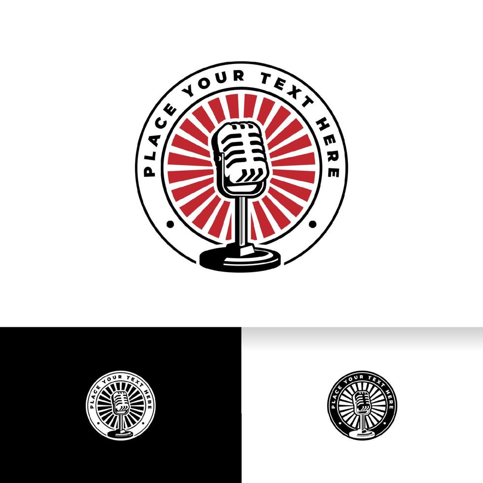 Ilustración de vector de logotipo de micrófono de micrófono para podcast o emblema de karaoke