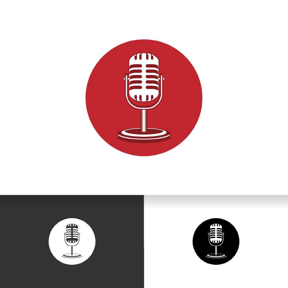 Ilustración de vector de micrófono de micrófono para podcast o emblema de logotipo de karaoke