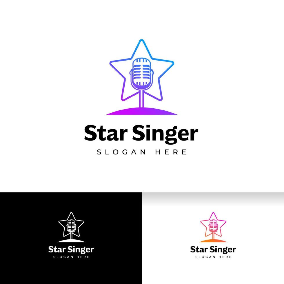 Singer star logo template. Microphone silhouette inside star shape vector