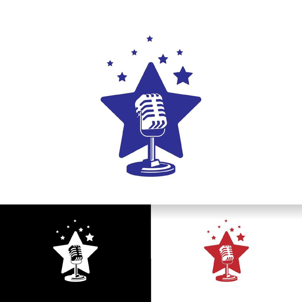 Singer star logo template. Microphone silhouette inside star shape vector