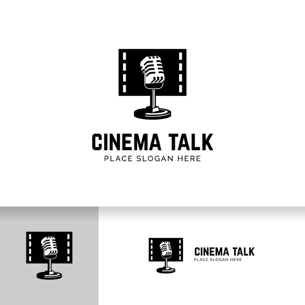 Movie podcast vector logo template. Microphone and film reel symbol