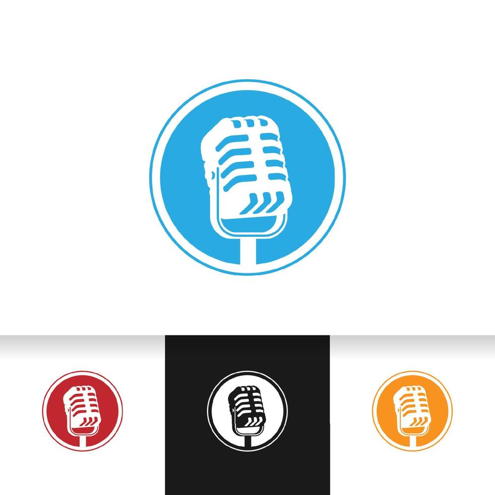 Ilustración de vector de micrófono de micrófono para podcast o emblema de logotipo de karaoke