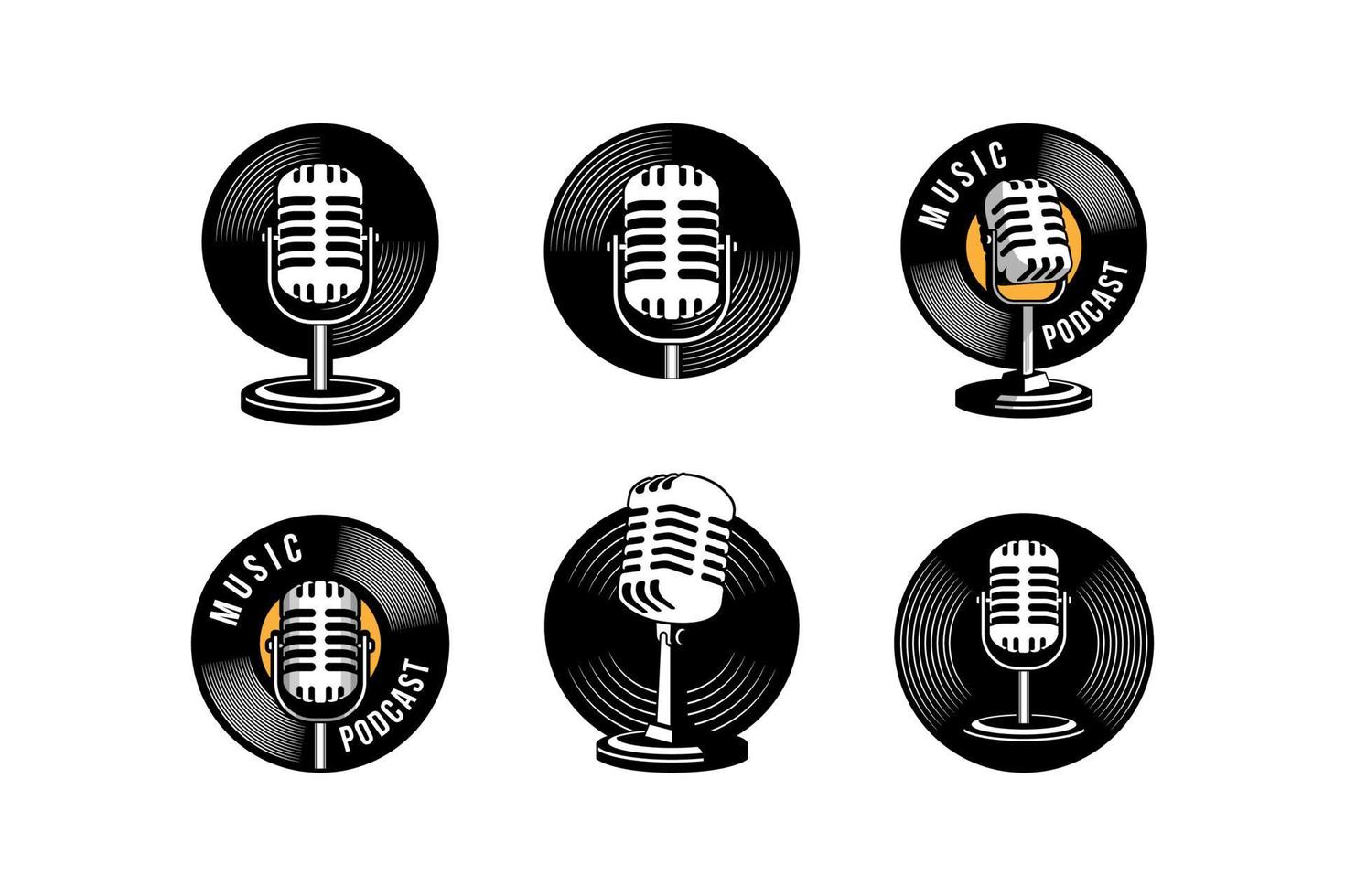 Retro mic microphone vector illustration isolated on vinyl record.