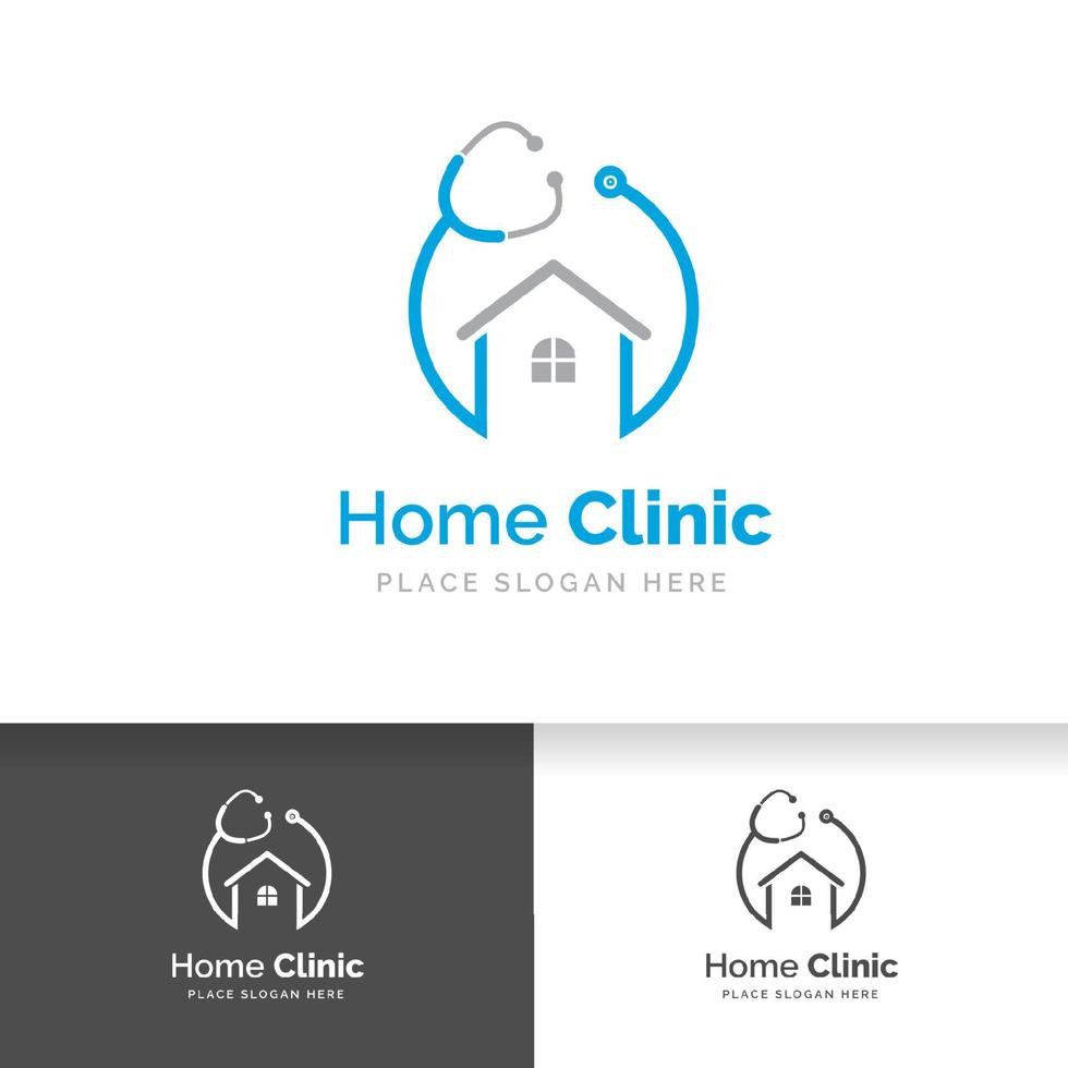 diseño de logotipo de clínica casera con icono de estetoscopio. vector