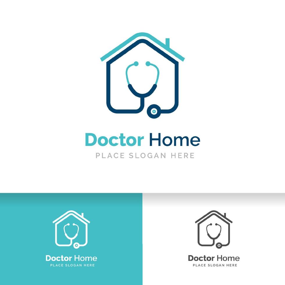 Diseño de logotipo de casa de médico con icono de estetoscopio vector