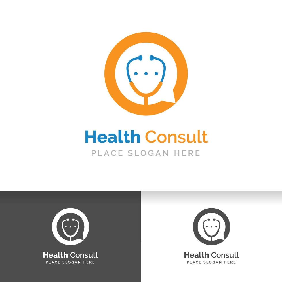 Health consult logo design. Stethoscope isolated on bubble chat vector