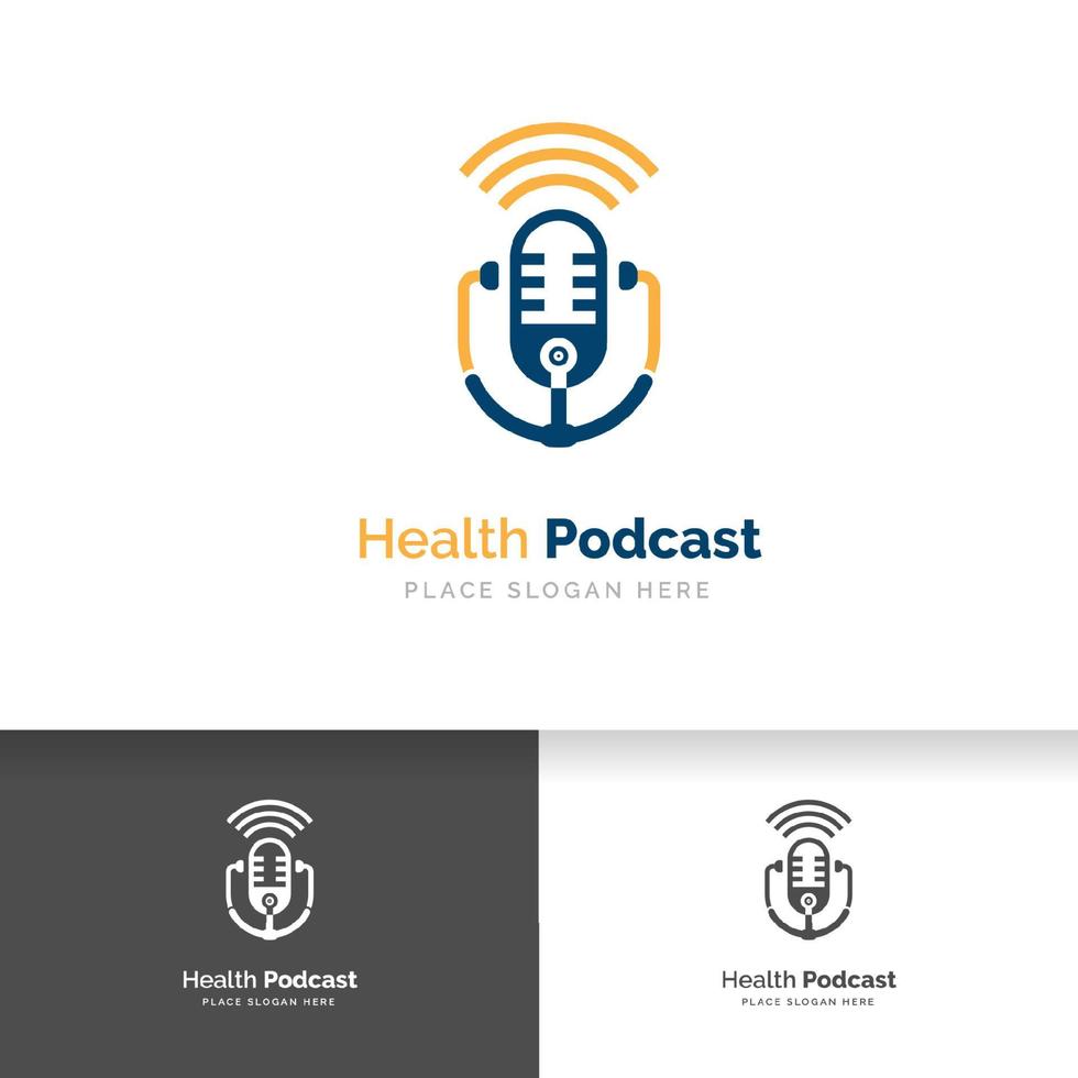 diseño de logotipo de podcast médico. estetoscopio y micrófono ilustración vector