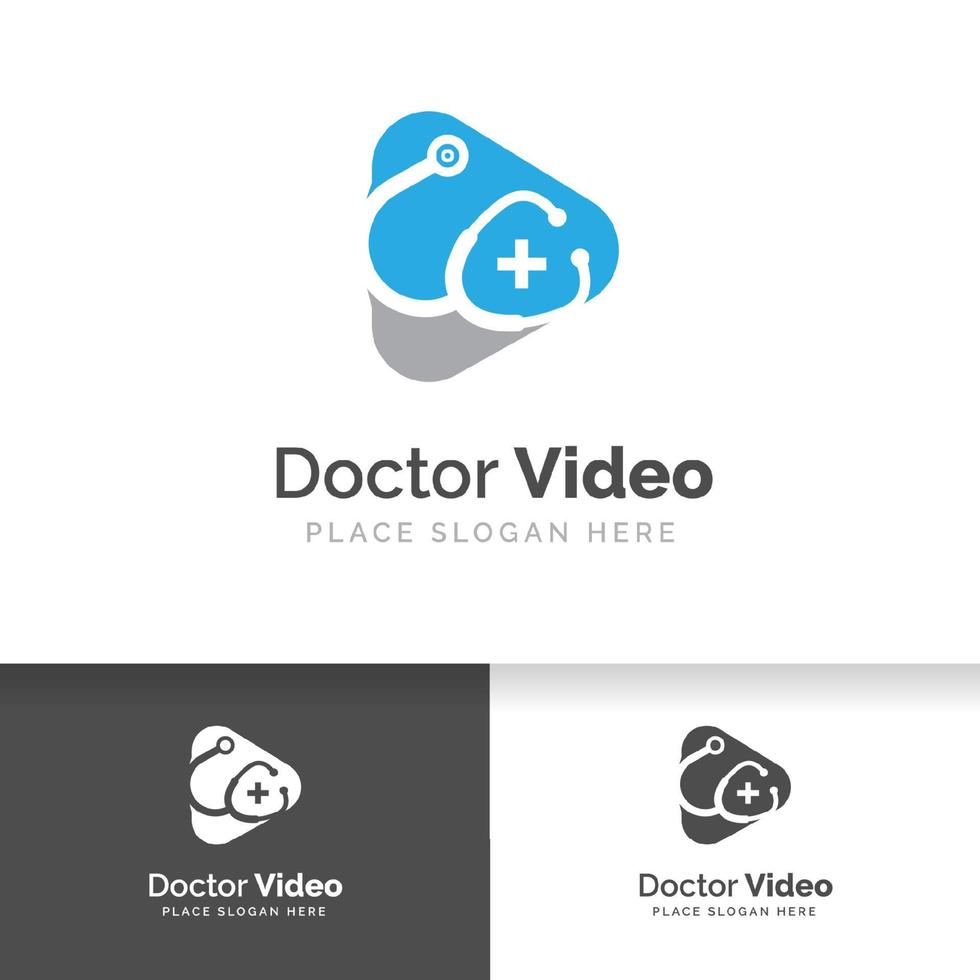 Stethoscope isolated on play button sign. Doctor video logo design. vector
