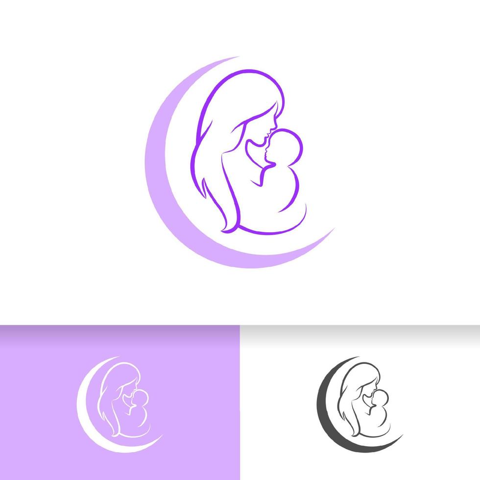 Mom and baby logo vector symbol. Mom hugs her child logo template