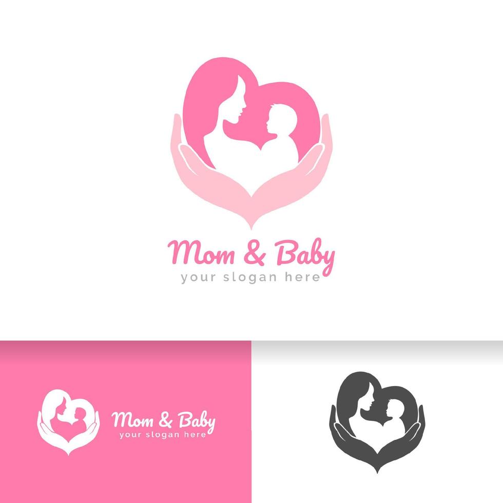 Mom and baby logo vector symbol. Mom hugs her child logo template