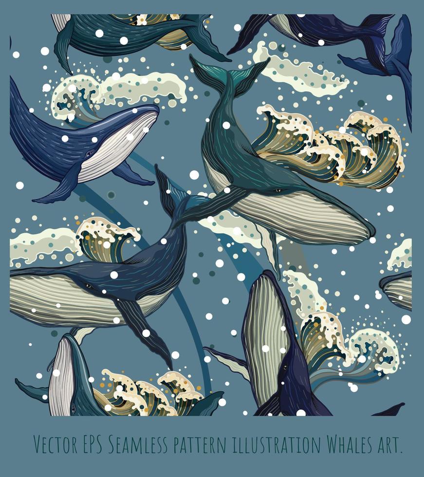 Vector EPS Seamless pattern illustration Whales art