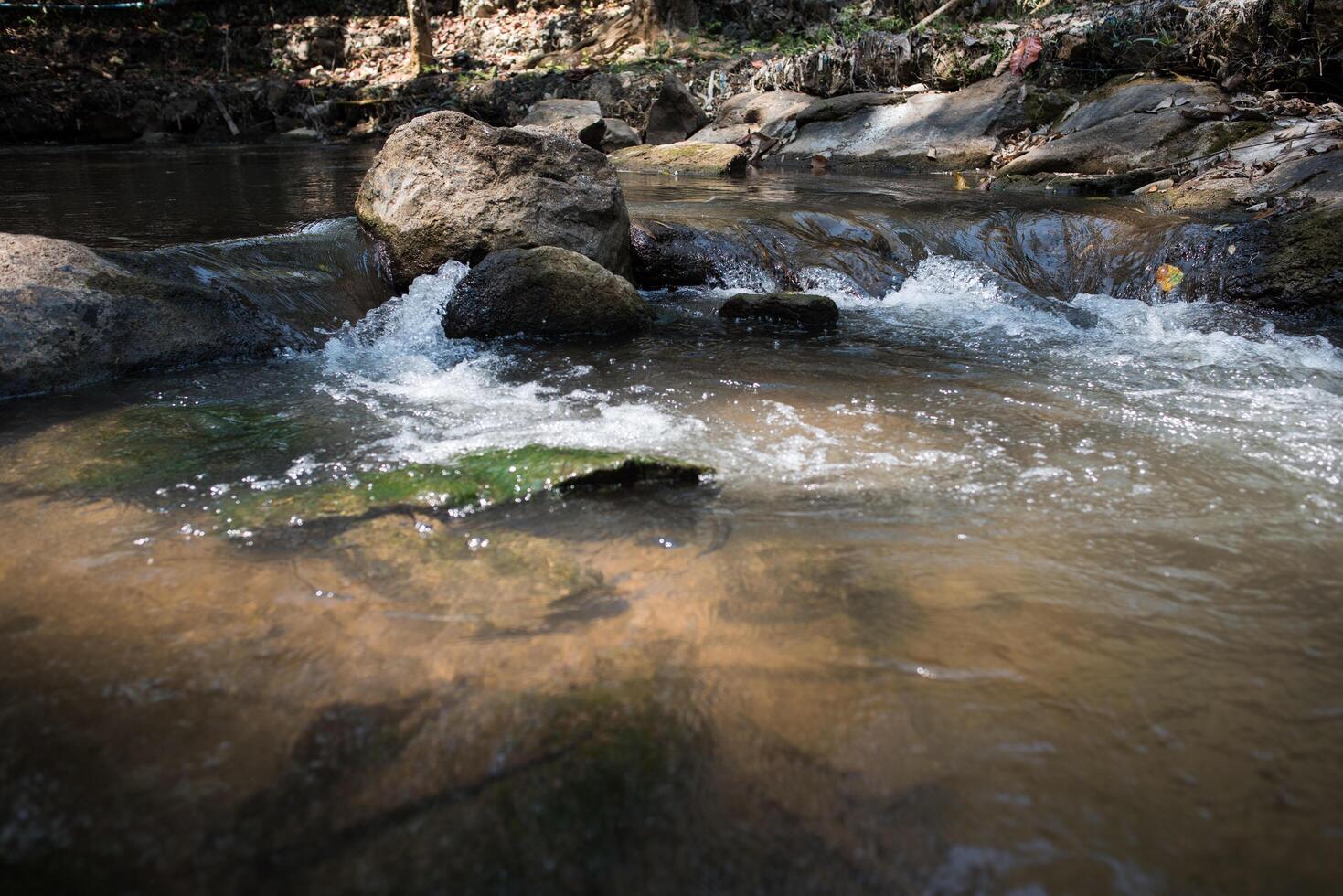 Waterfall in the nature and stone background photo