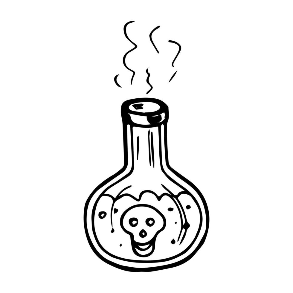 Magic poisonous potion in a flask with a skull. Witchcraft vector