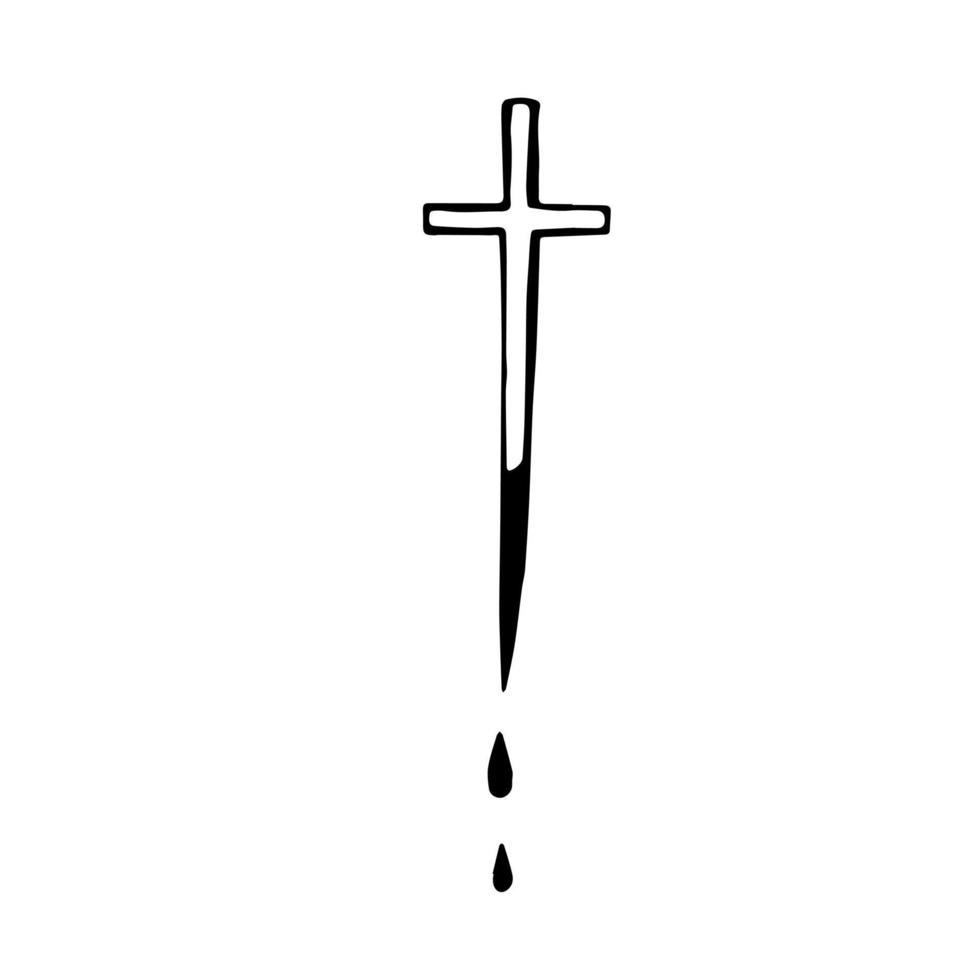 Cross with a sharp end with flowing blood. Aspen stake vector