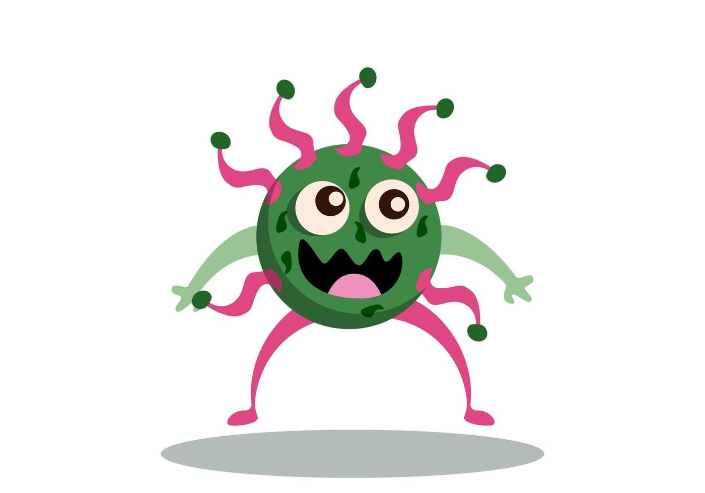 cute green bacteria character running vector