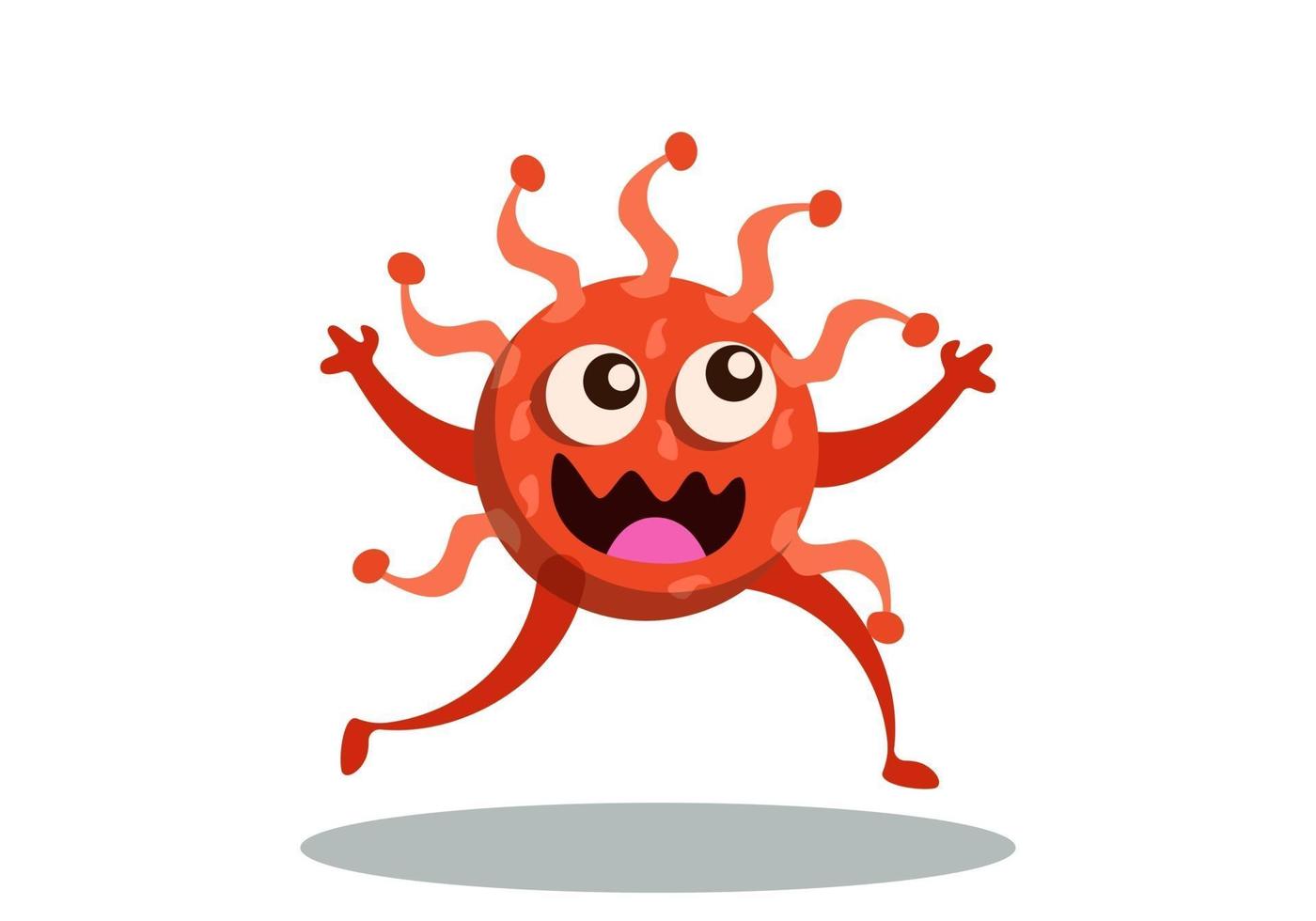 cute red bacteria character running. Cartoon microbes. vector