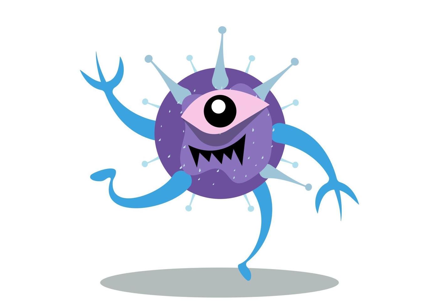 Vector graphic of cute purple bacteria character running. Cartoon microbes.