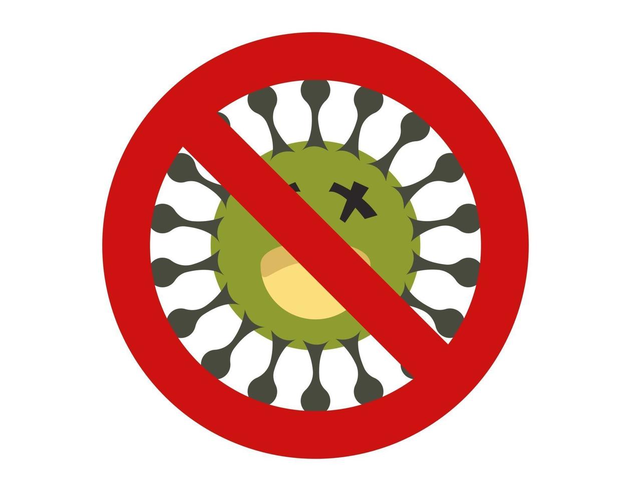 Illustration vector graphic of no bacteria sign with cute cartoon germ in flat style design on white background. Ban microbe and virus microorganism. Stop virus warning sign. vector EPS10.