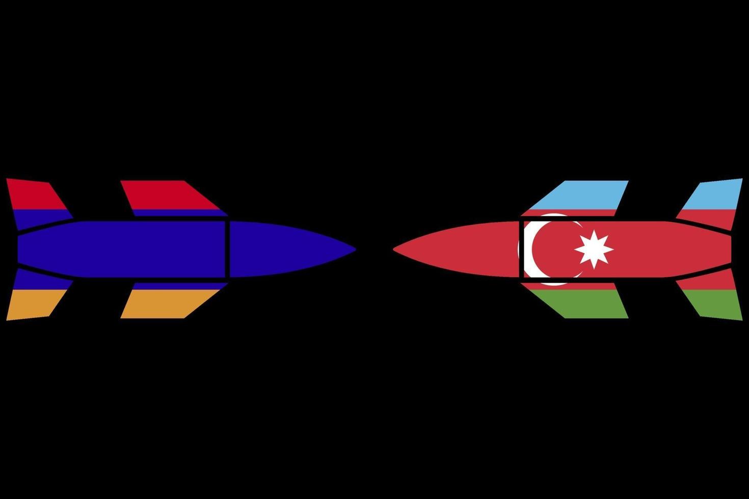 illustration vector graphic of firing missiles on Armenia and Azerbaijan flag background. Armenia versus Azerbaijan crisis.