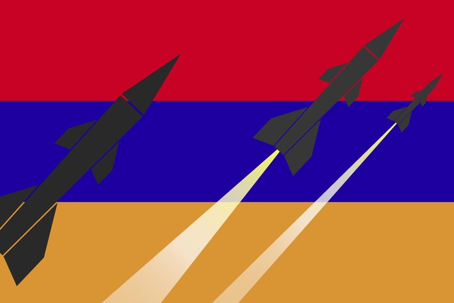 Ilustración de disparar misiles sobre fondo de bandera de armenia. imagen de armenia de misiles. vector