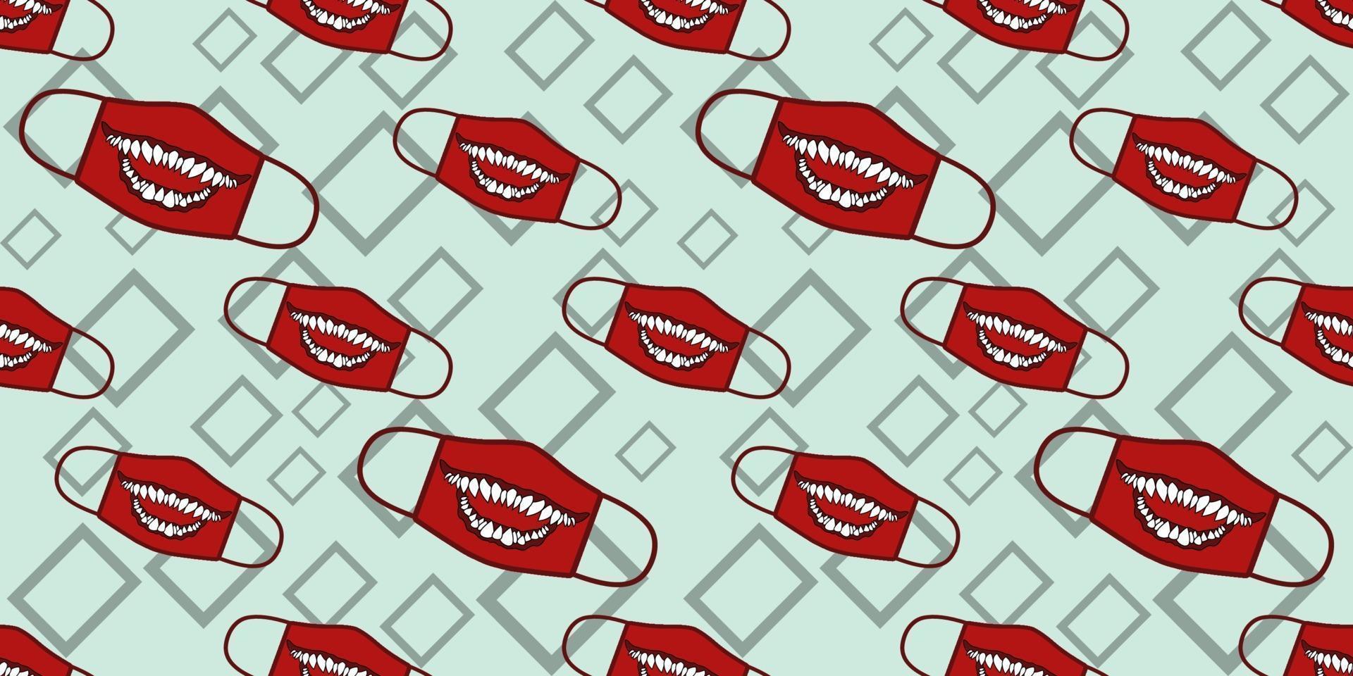 Seamless pattern of spooky red monsters character in mask design. Face mask design template, dust protection and breathing medical respiratory. vector
