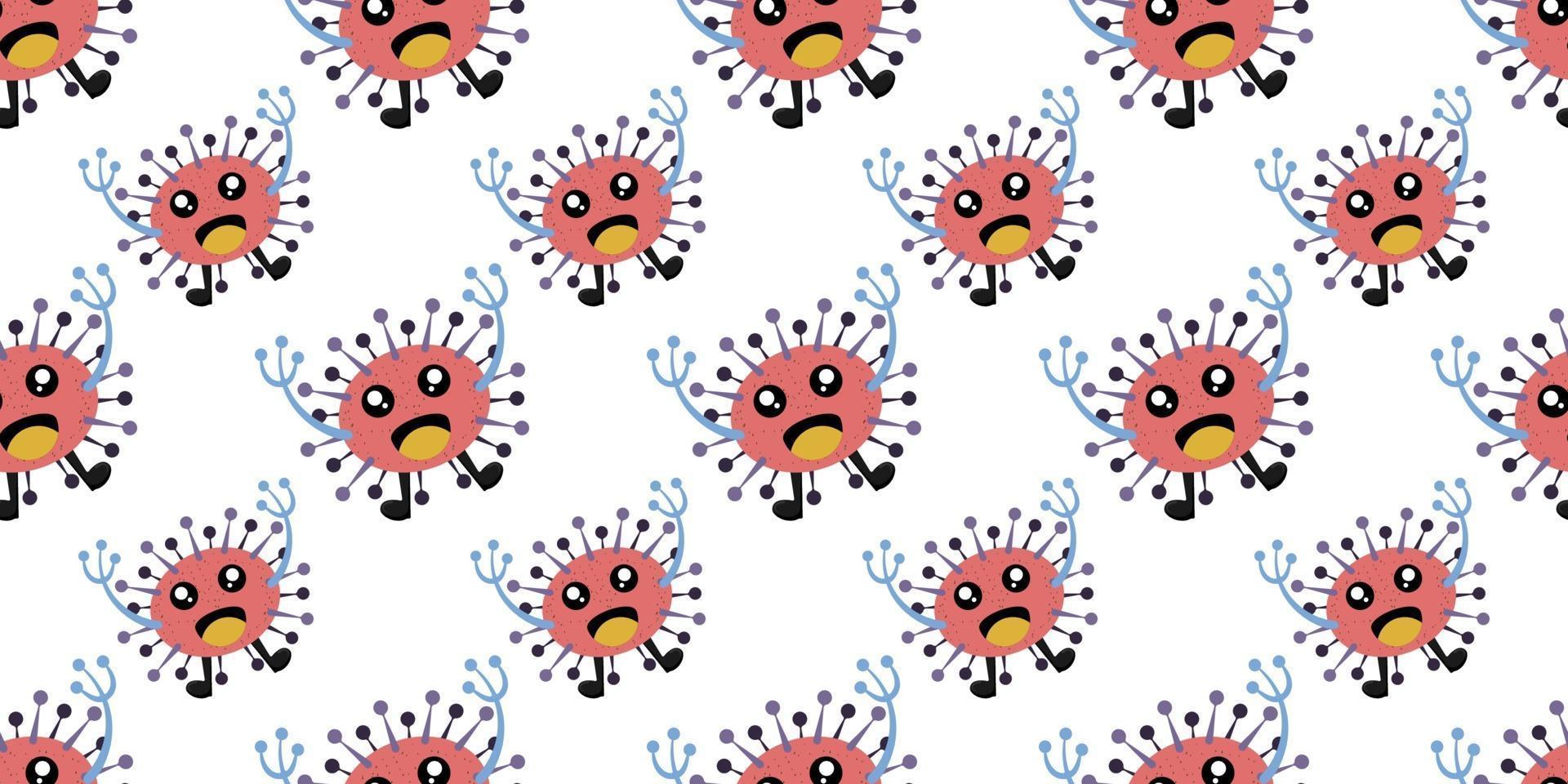 Seamless pattern of Cute cartoon germ in flat style design isolated on white background. Bacteriology concept design. Cartoon microbes. vector