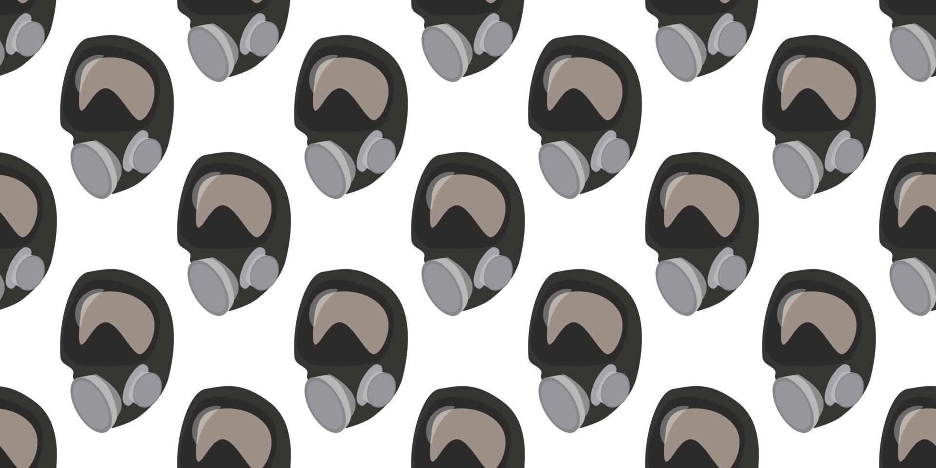 Vector graphic of gas masks seamless pattern on white background.