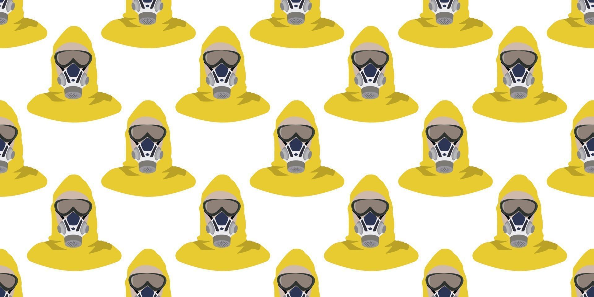 Seamless pattern of Man in yellow hazmat suit on white background. vector
