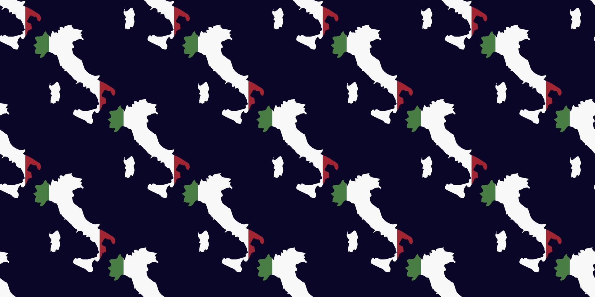 Seamless pattern of Map of italy with flag isolated on dark blue background. Suits for Decorative Paper, Packaging, Covers, Gift Wrap and House Interior Design. Vector illustration EPS10.