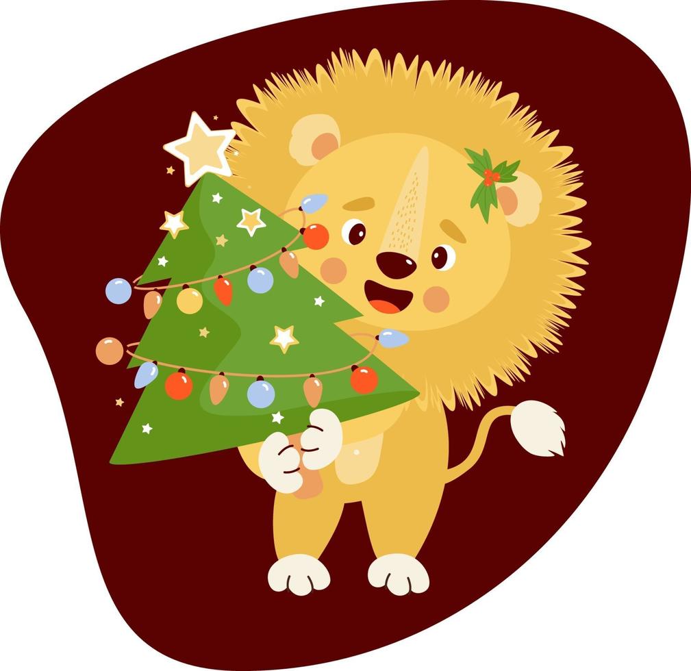 lion with Christmas tree vector