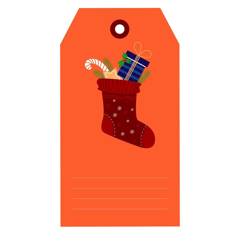 etiqueta de regalo de navidad con calcetín de navidad con regalos vector