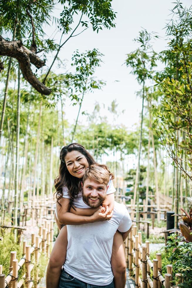 Happy Smiling Couple diversity in love moment together photo