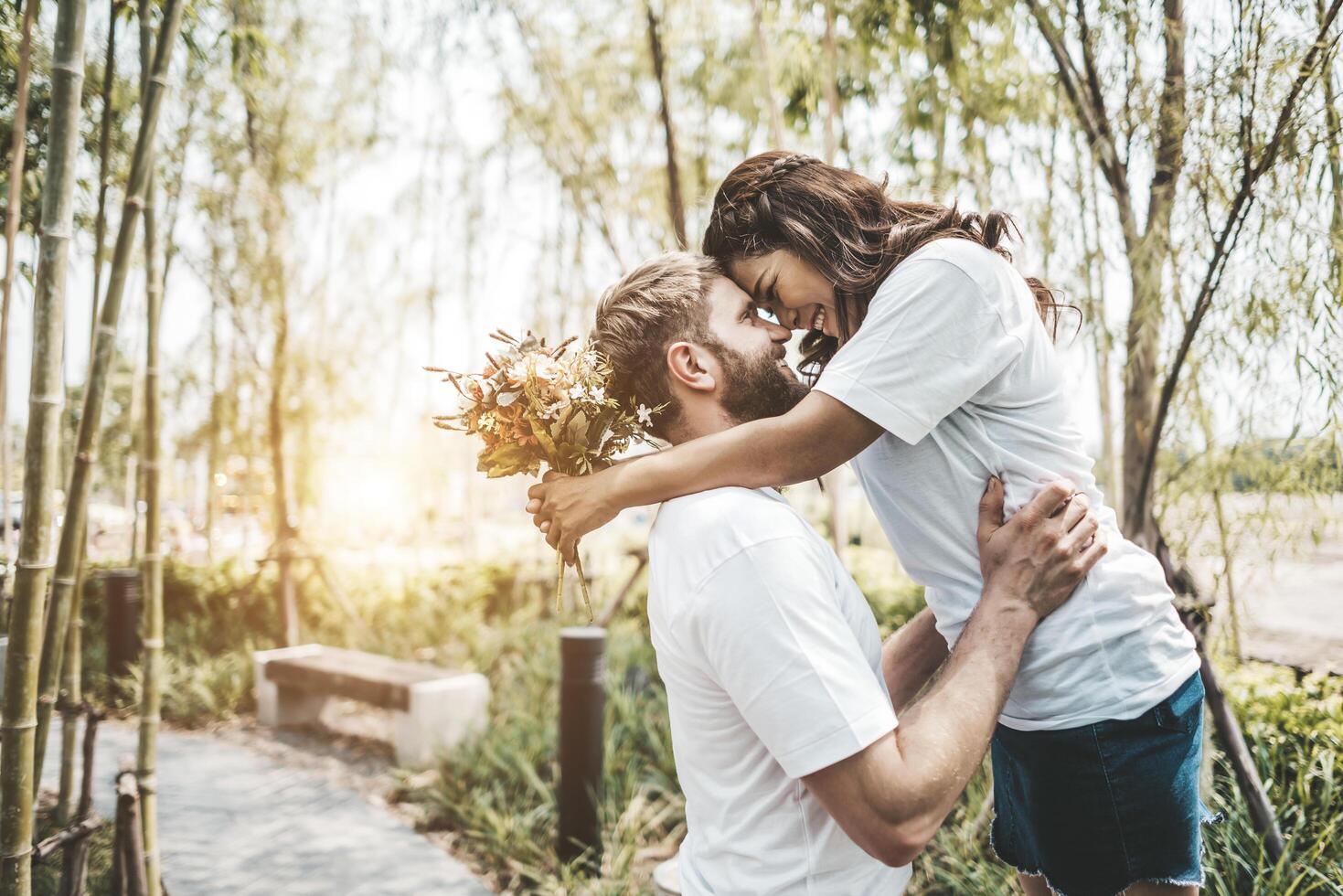 Happy Smiling Couple diversity in love moment together photo