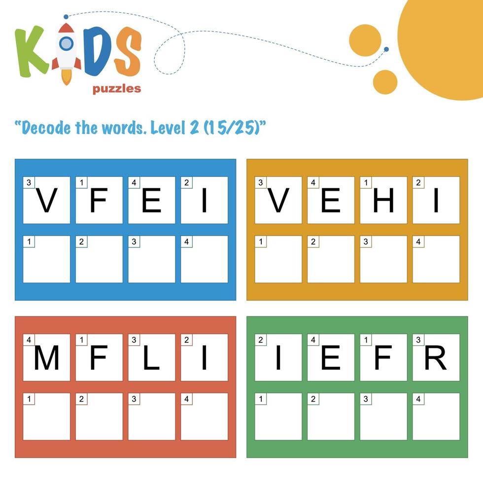 Decode the hidden words. Easy logical printable worksheet for kids vector