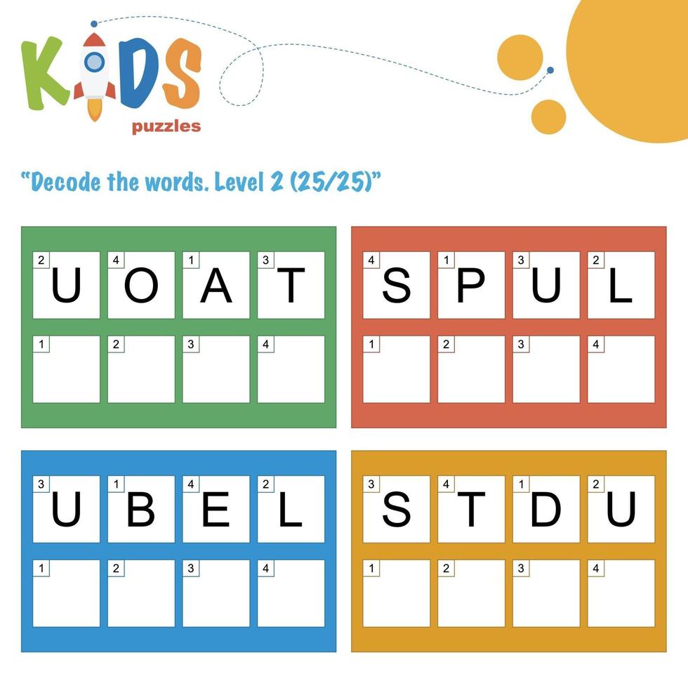 Decode the hidden words. Easy logical printable worksheet for kids vector