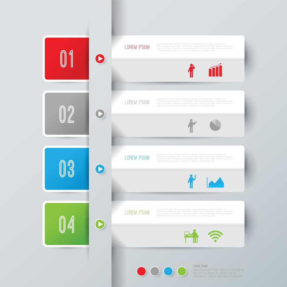 Infografías e iconos de arte en papel con 4 pasos. vector