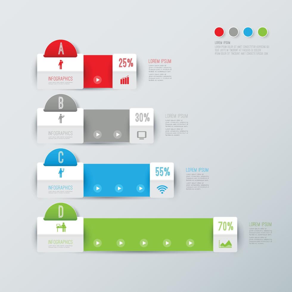 Infografías e iconos de arte en papel con 4 pasos. vector