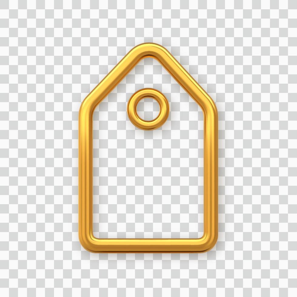 Price tag. Golden shining blank tag. Discount label isolated on transparent background. Tag label icon for websites and apps. Realistic 3D vector illustration.