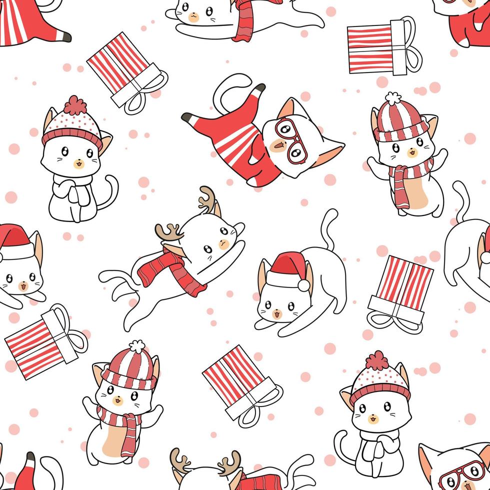 Seamless pattern cats in Christmas day vector
